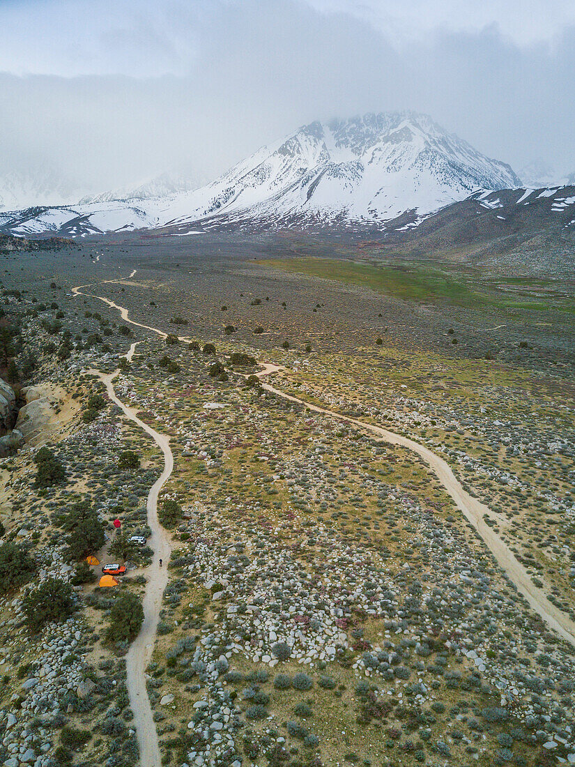 High angle view of Mountain in snow and Bishop, California, USA