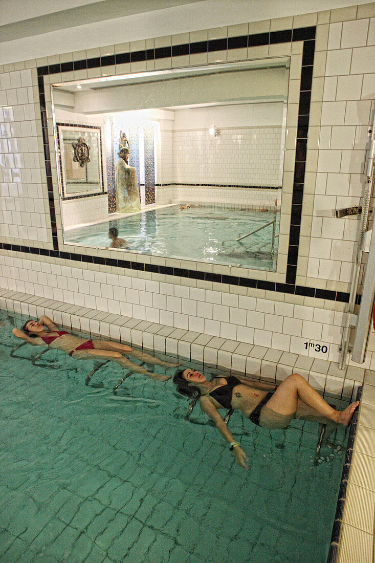 Tourists Bath In A Thermal Bath Facility In Bagneres-de-bigorre