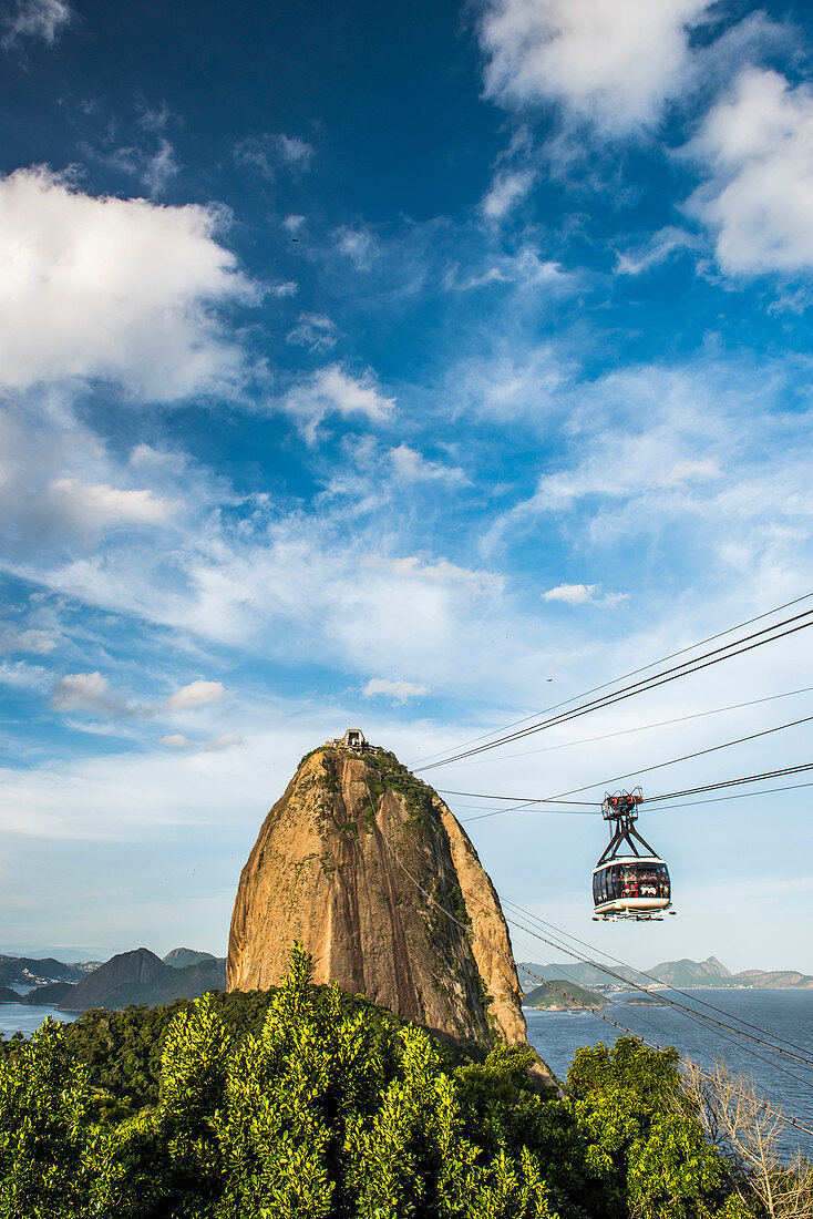 Photograph of famous cable car on Sugar Loaf Mountain in Rio de Janeiro, Brazil