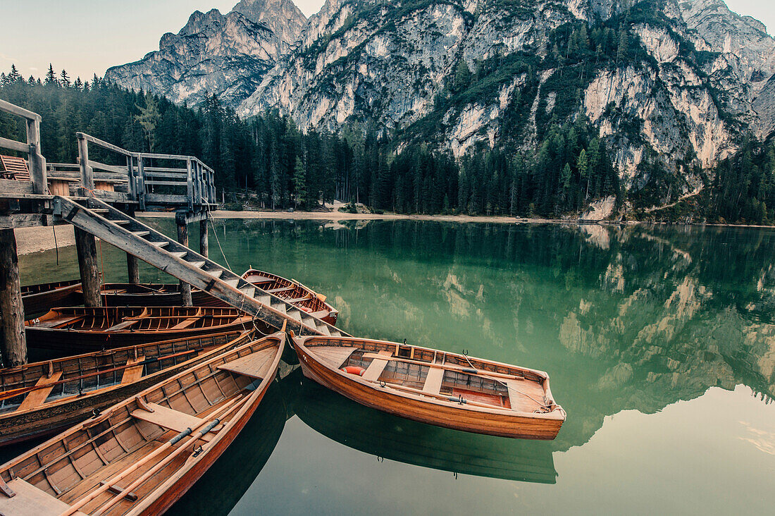 boathouse at Lago di Braies, dolomites, south tyrol, trentino, italy, europe