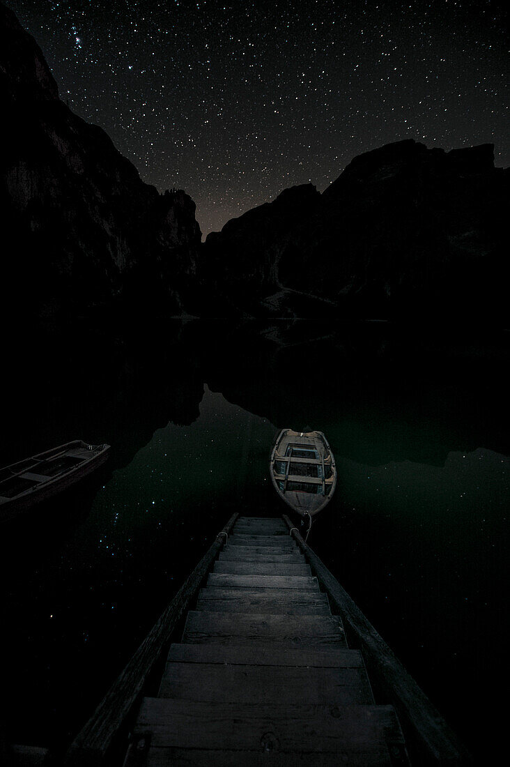 boathouse at Lago di Braies, dolomites, south tyrol, trentino, italy, europe