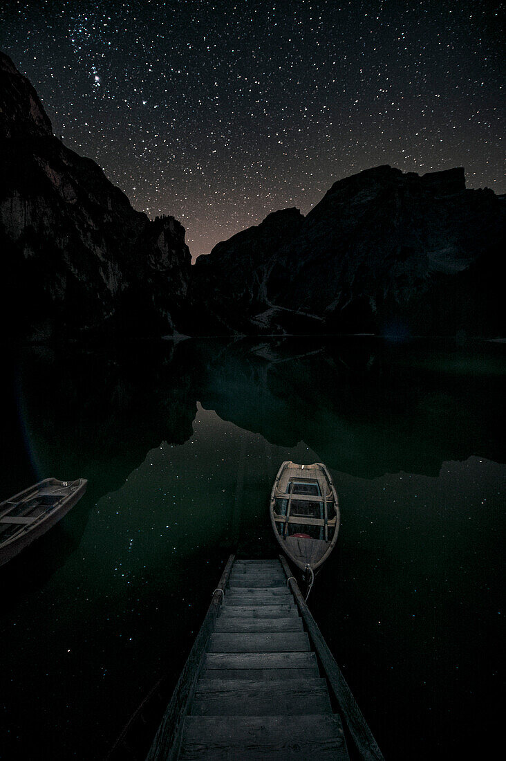 boat at Lago di Braies, dolomites, south tyrol, trentino, italy, europe