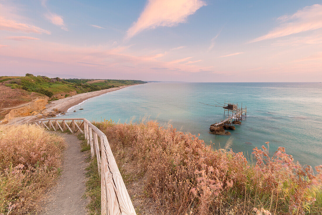 View of the Natural Reserve of Punta Aderci and the Costa dei Trabocchi, Abruzzo District, Adriatic Sea, Italy