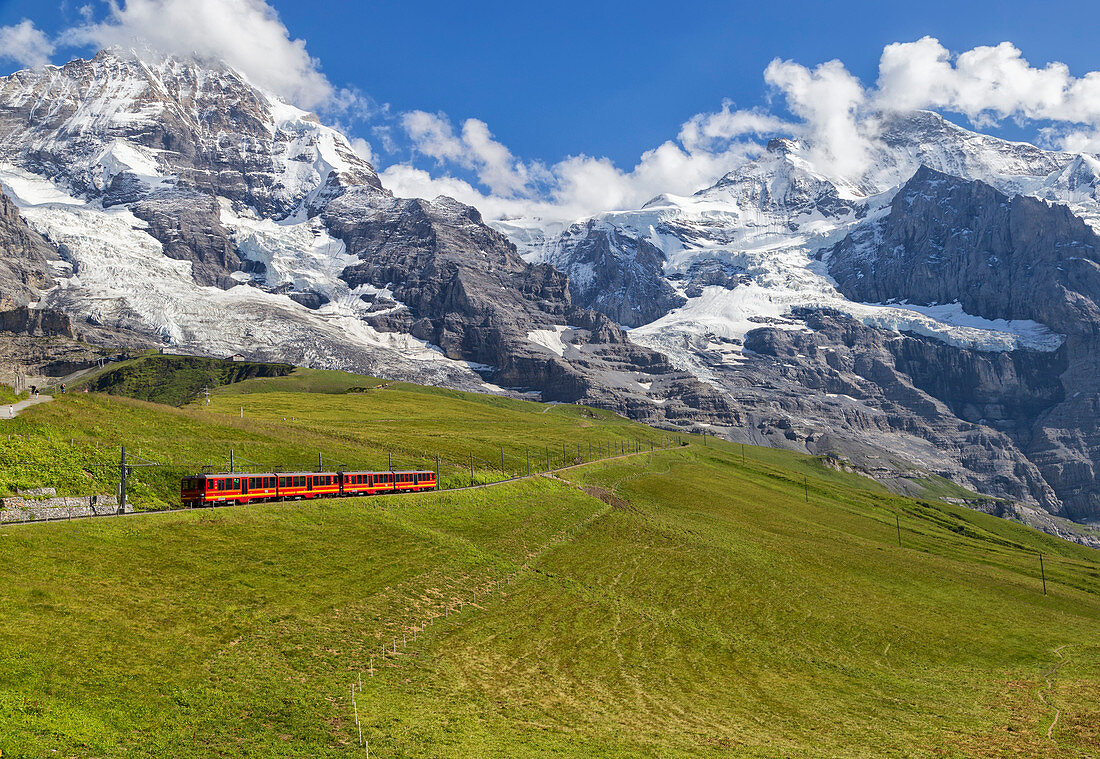 The train for Jungfraujoch the way to Eiger, Mönch and Jungfrau Bernese Oberland Canton of Berne Switzerland Europe