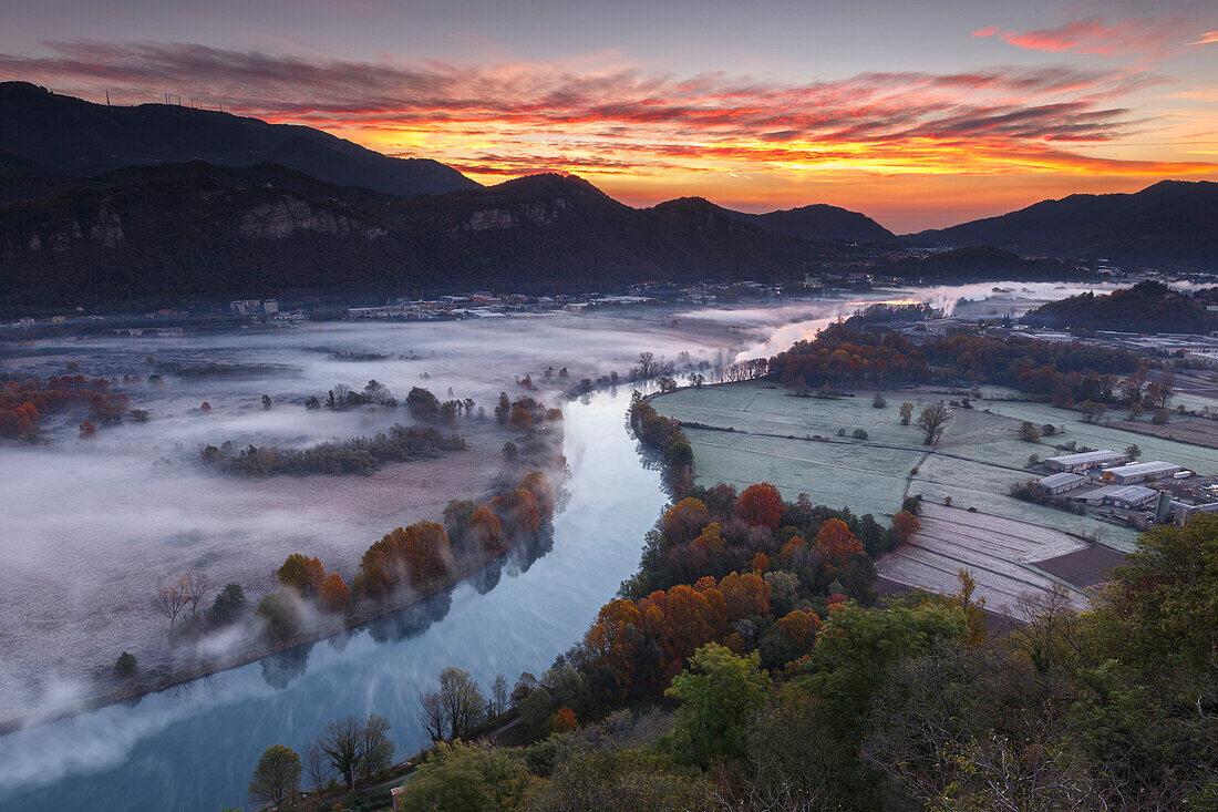 The mists of Adda river, Airuno, park Adda Nord, Lecco province, Brianza, Lombardy, Italy, Europe