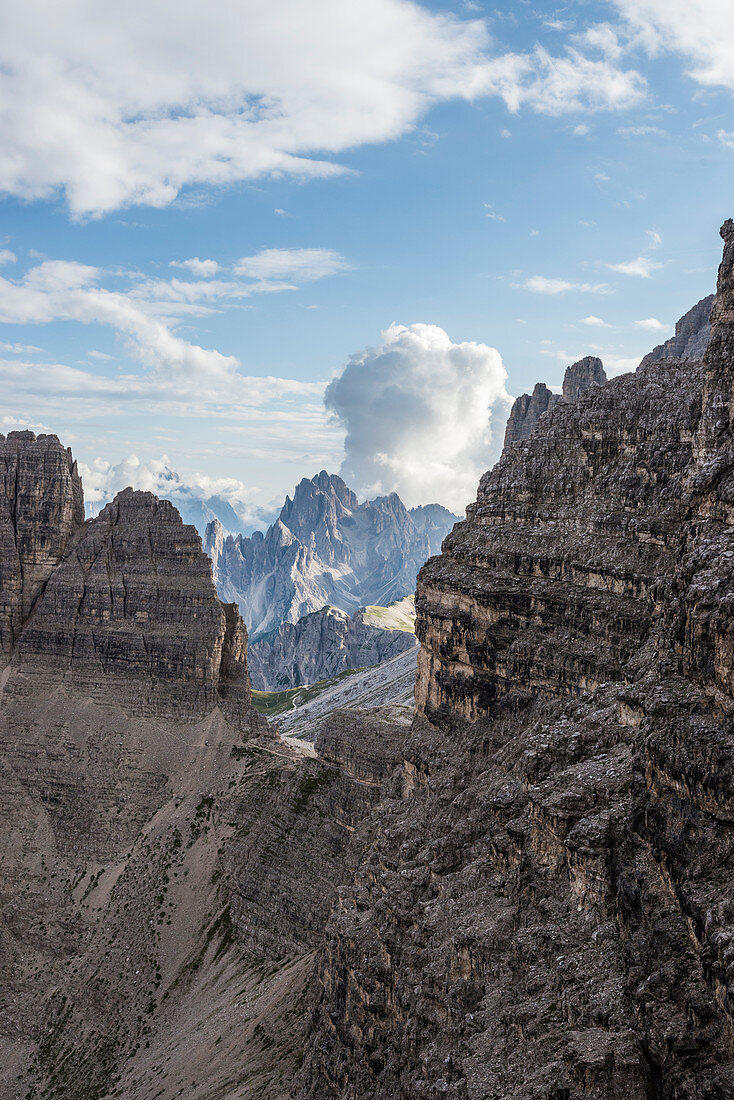 Sexten, Dolomiten, Südtirol, Provinz Bozen, Italien, Blick von Forcella dei Camosci