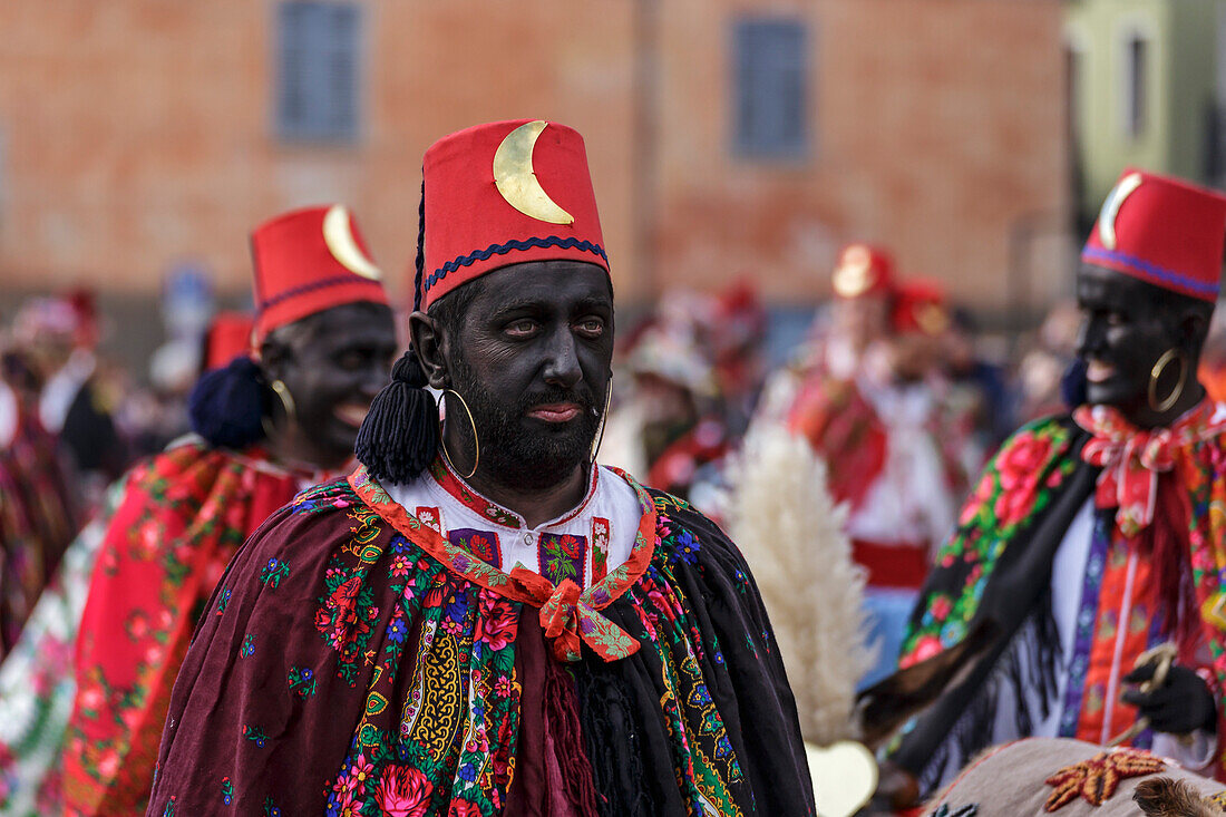 Varaita-Tal (Valle Varaita), Cuneo, Sampeyre, Piemont, Italien, Europa, Alpiner historischer Karneval, La Baio di Sampeyre