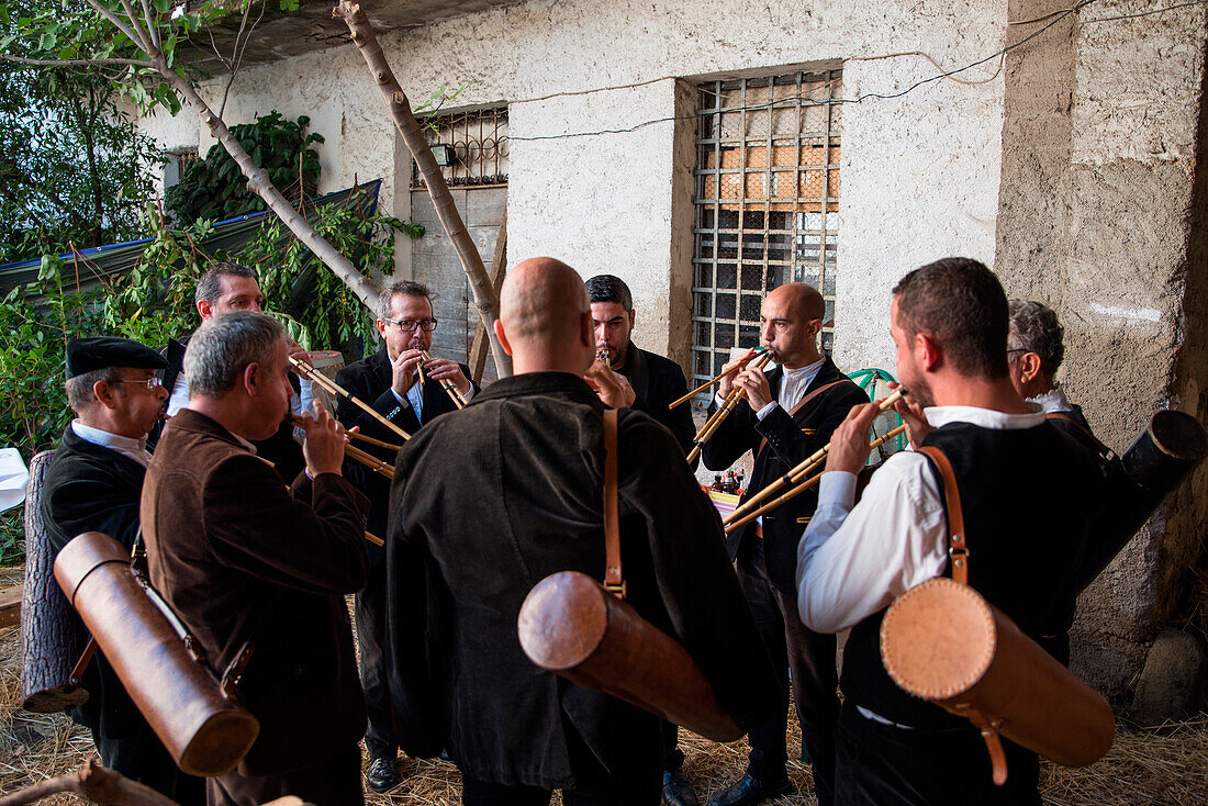 Launeddas musicians, Sorgono, Nuoro province, sardinia, italy, europe