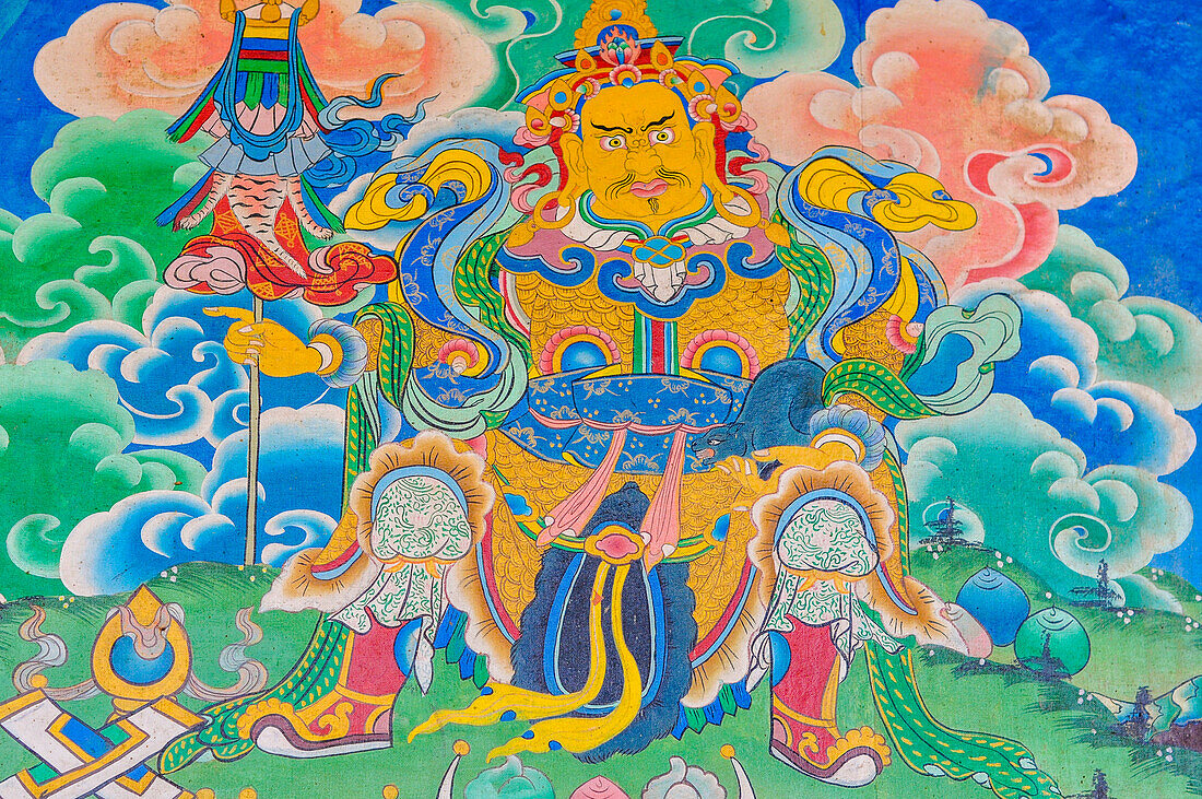 Divinity painted outside a monastery,Rasuwa district, Bagmati region,Nepal,Asia