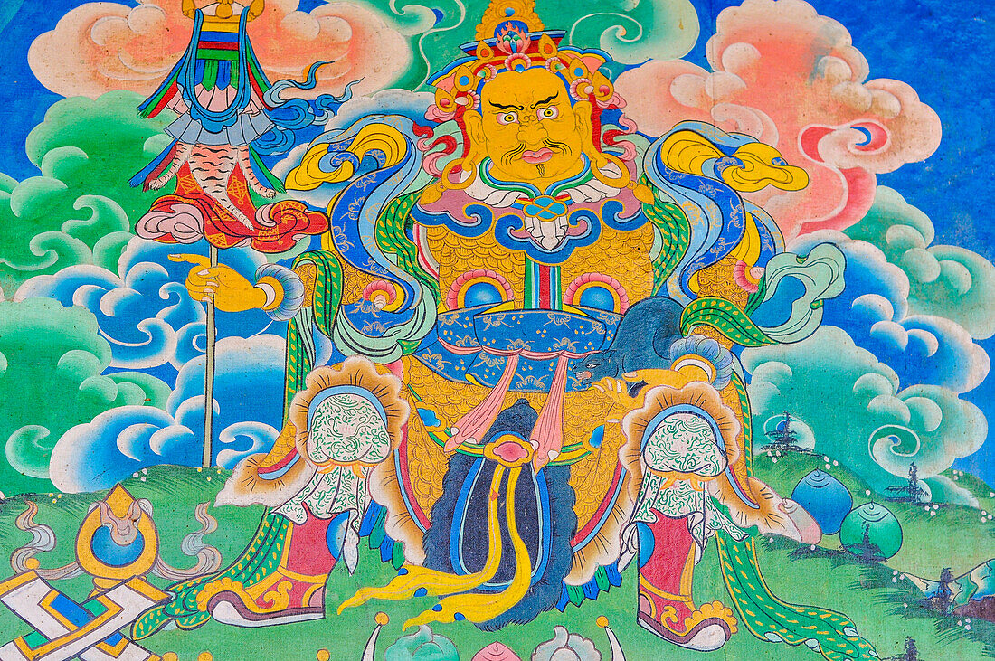Göttlichkeit gemalt außerhalb eines Klosters, Rasuwa Bezirk, Bagmati Region, Nepal, Asien