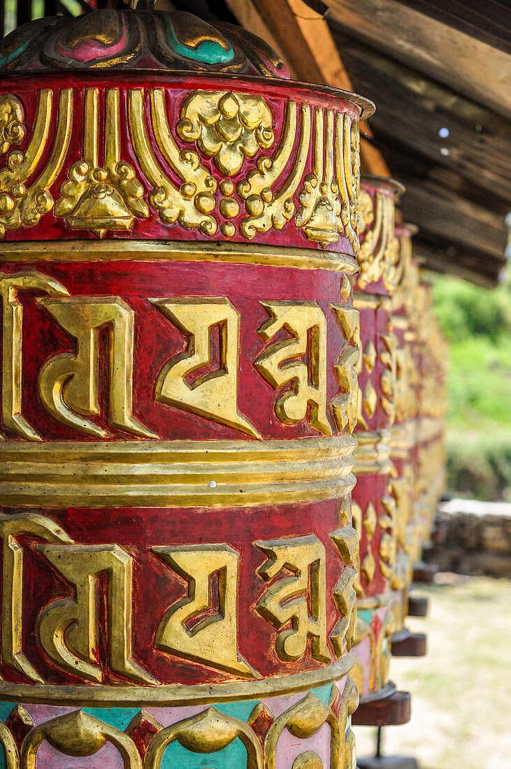 Buddhistische Gebetsmühlen, Distrikt Rasuwa, Region Bagmati, Nepal, Asien
