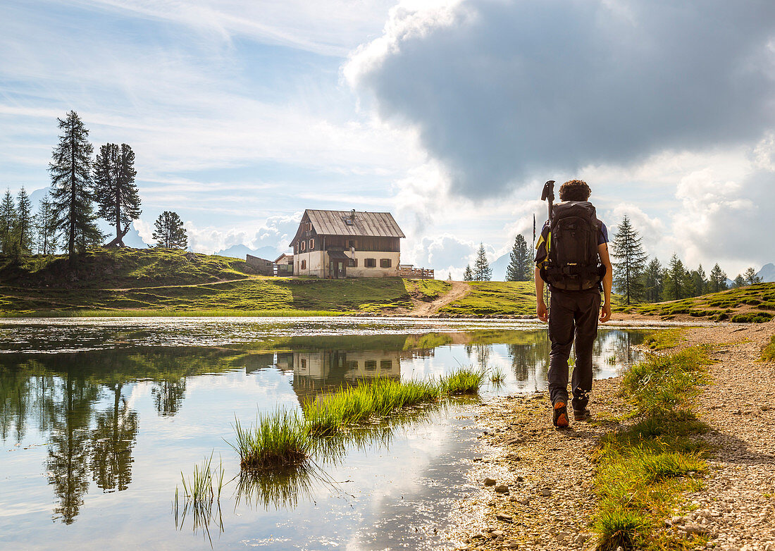 Walking around Lake Federa,Cortina d'Ampezzo,Belluno district,Veneto,Italy