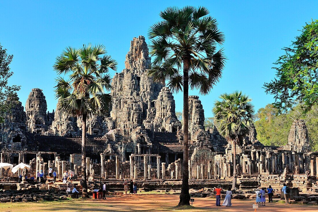 Cambodia, Siem Reap, ruins of the Bayon and Angkor Thom temple