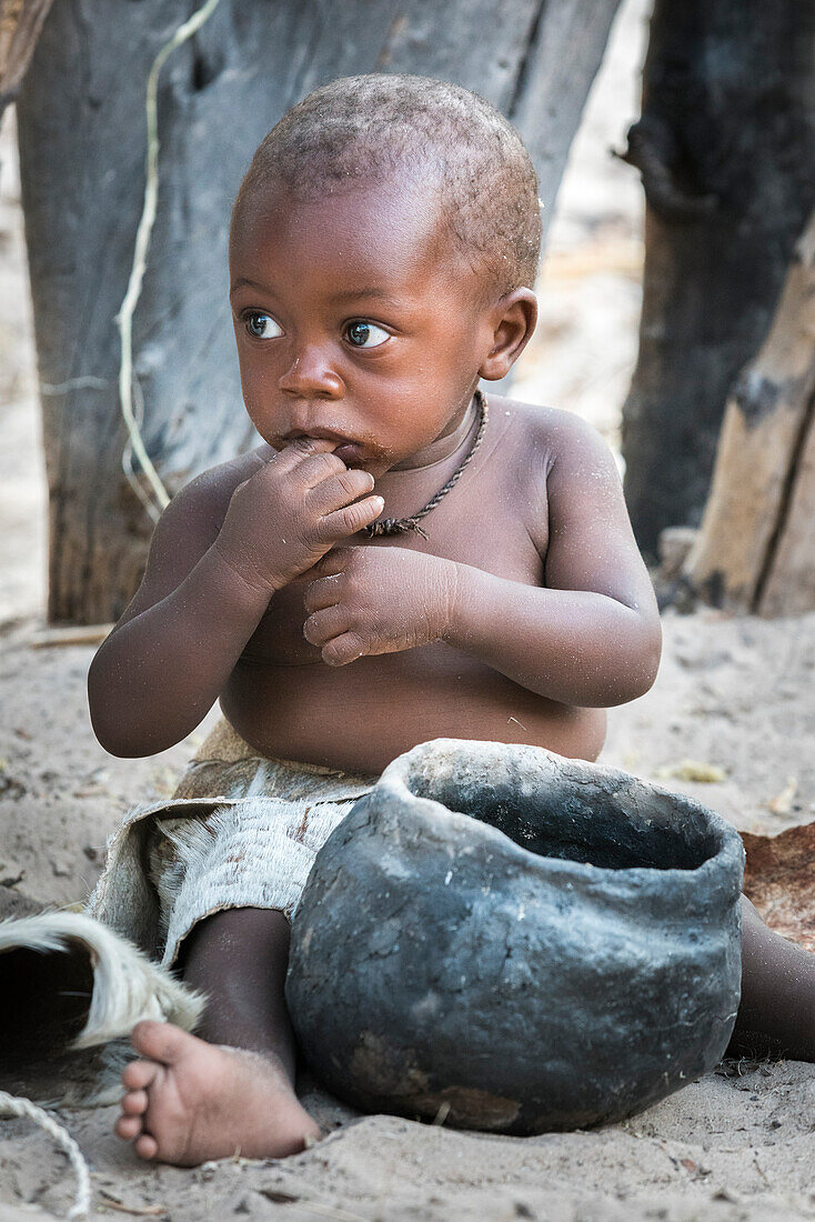 Porträt eines Mbunza Kindes, lebendes Museum Mbunza, Kavango-Region, Namibia