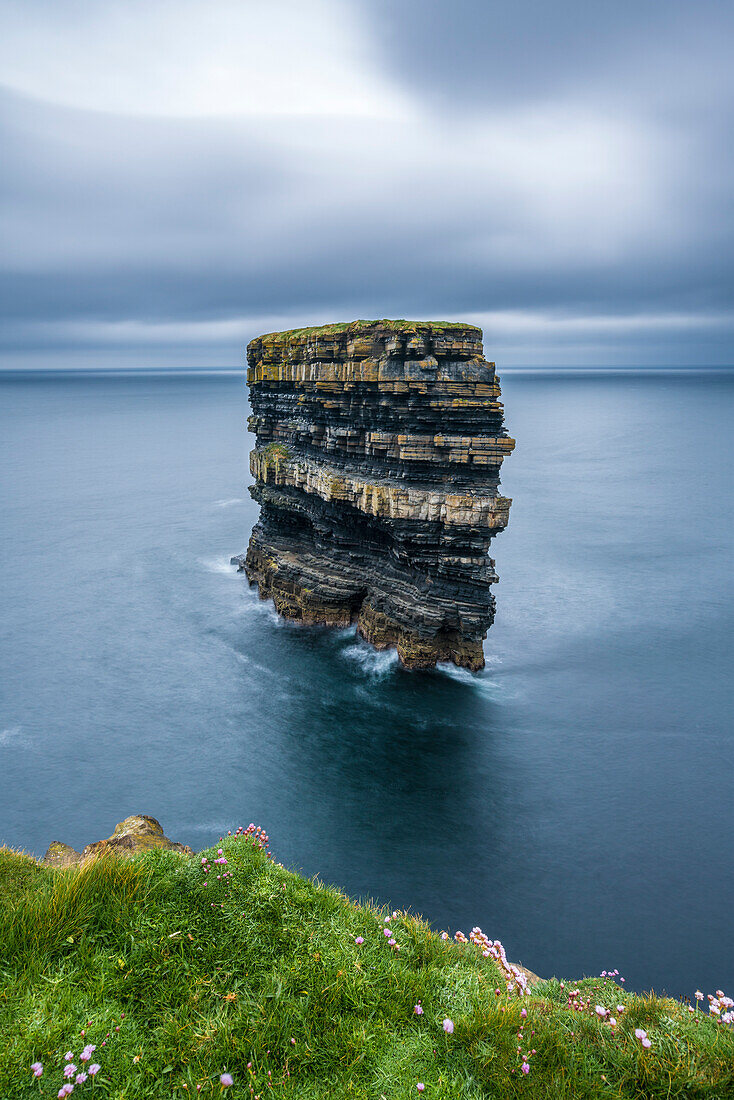 Downpatrick Head with grass in the foreground, Ballycastle, Co, Mayo, Connacht province, Ireland