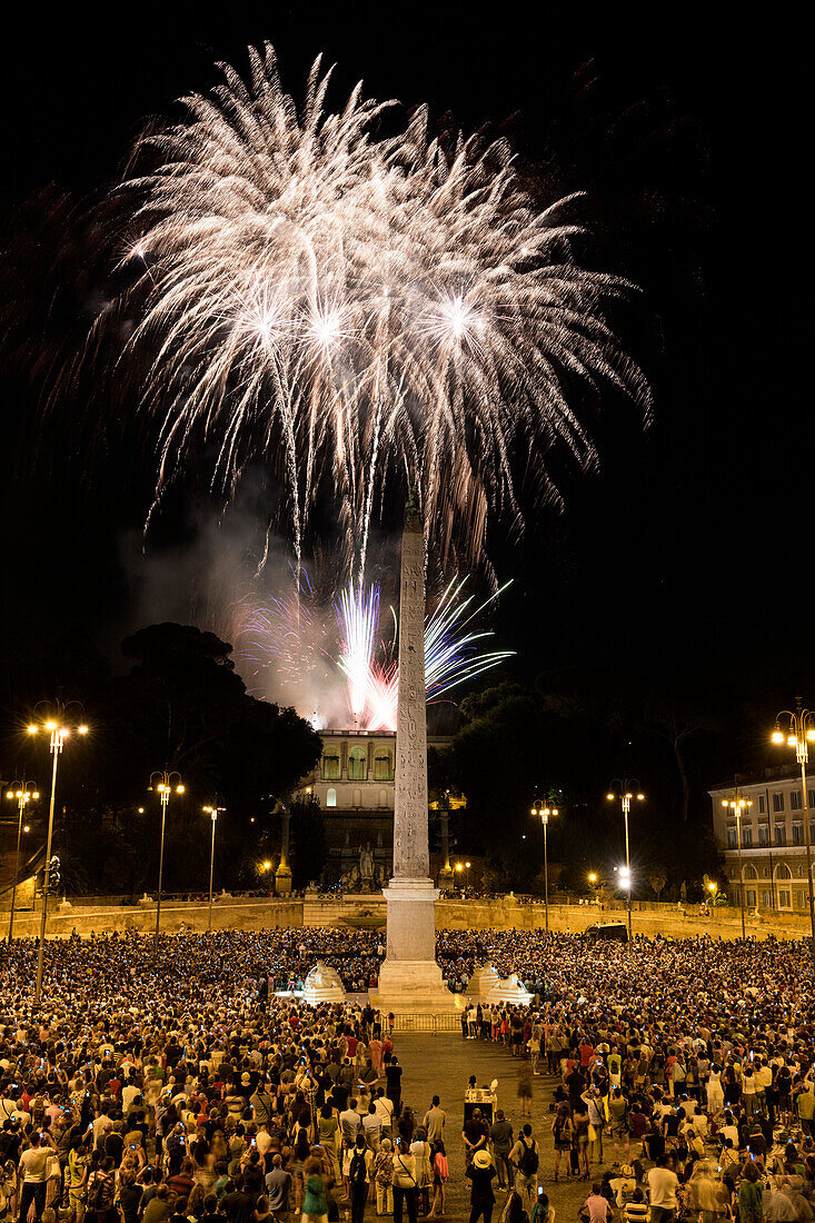 Italy, Lazio, Rome, The fireworks for the Girandola of Piazza del Popolo