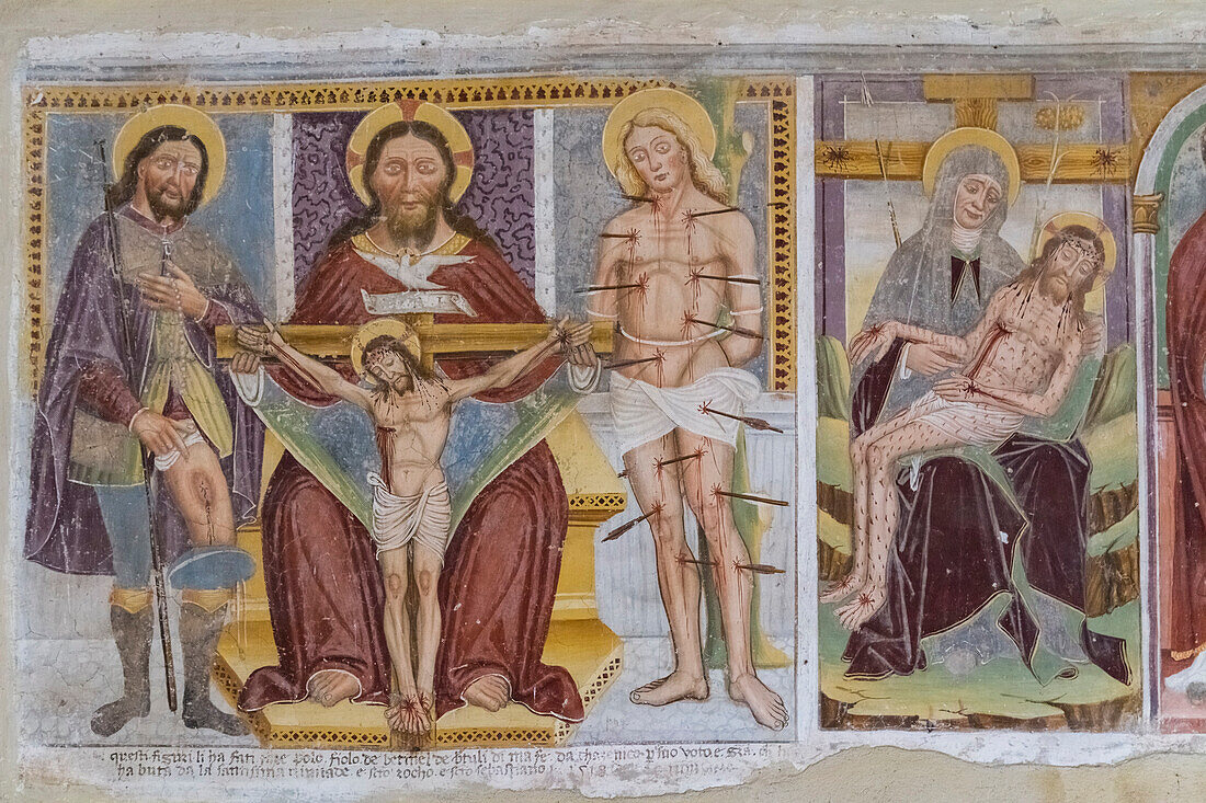 The beautiful paintings and frescoes of the Santuario della Santissima Trinità in Casnigo, Val Seriana, Bergamo province, Lombardy, Italy