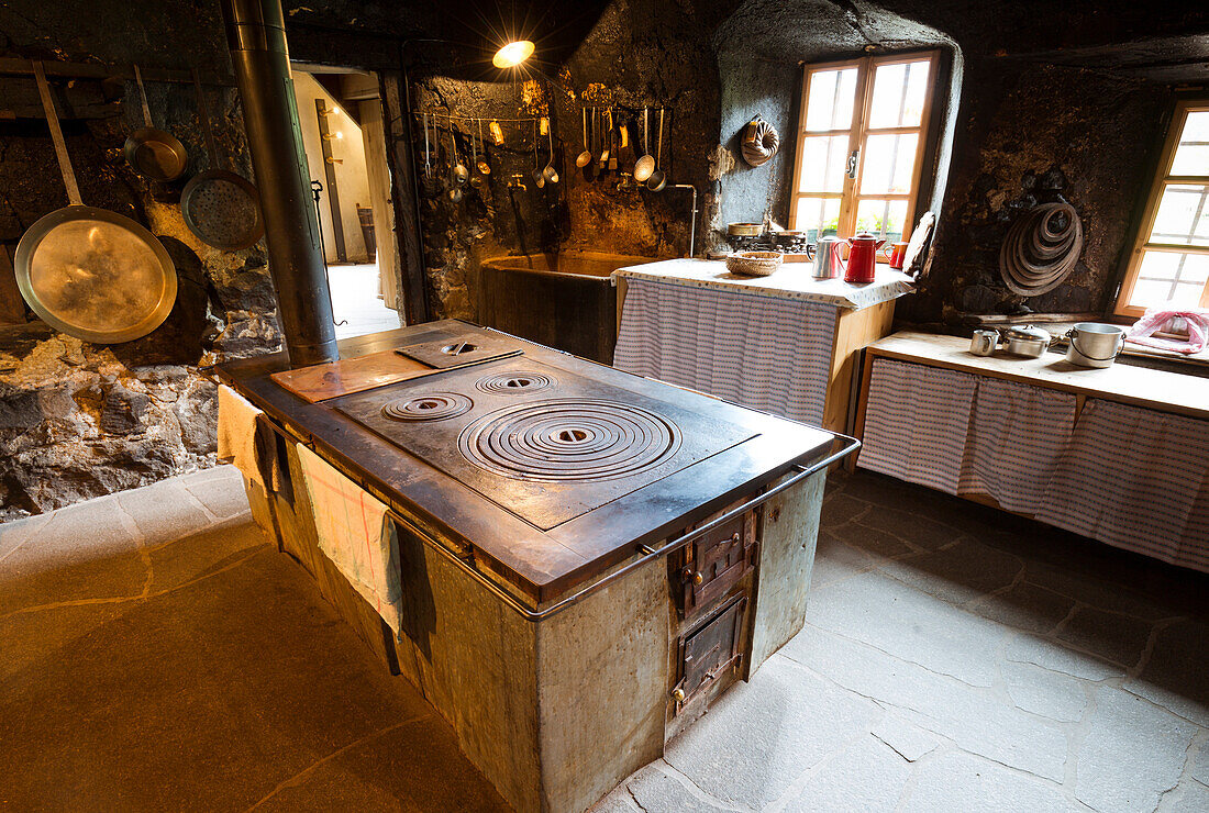 a view of the interior of an old country house in Sarntal, Bolzano province, Trentino, Alto Adige, South Tyrol, Italy