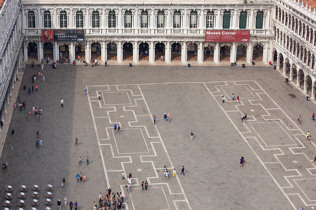 Europe, Italy, Veneto, Venice, Aerial view on St, Mark square with old and new Procuratie in Venice, Italy