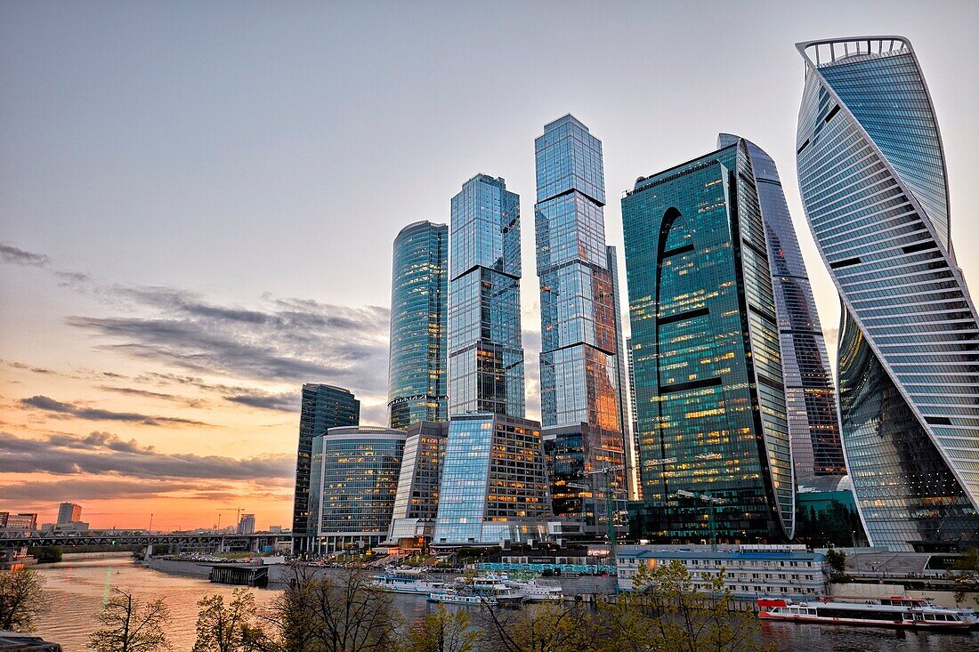 The Moscow International Business Centre (MIBC), also known as “Moscow City' at dusk. Moscow, Russia.
