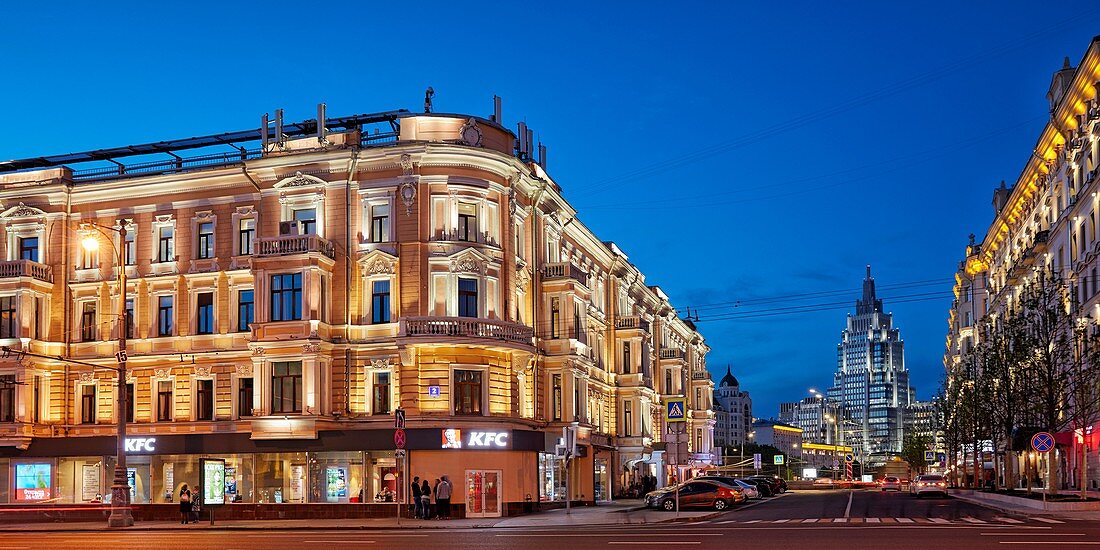 First Tverskaya-Yamskaya Street at dusk. Moscow, Russia.