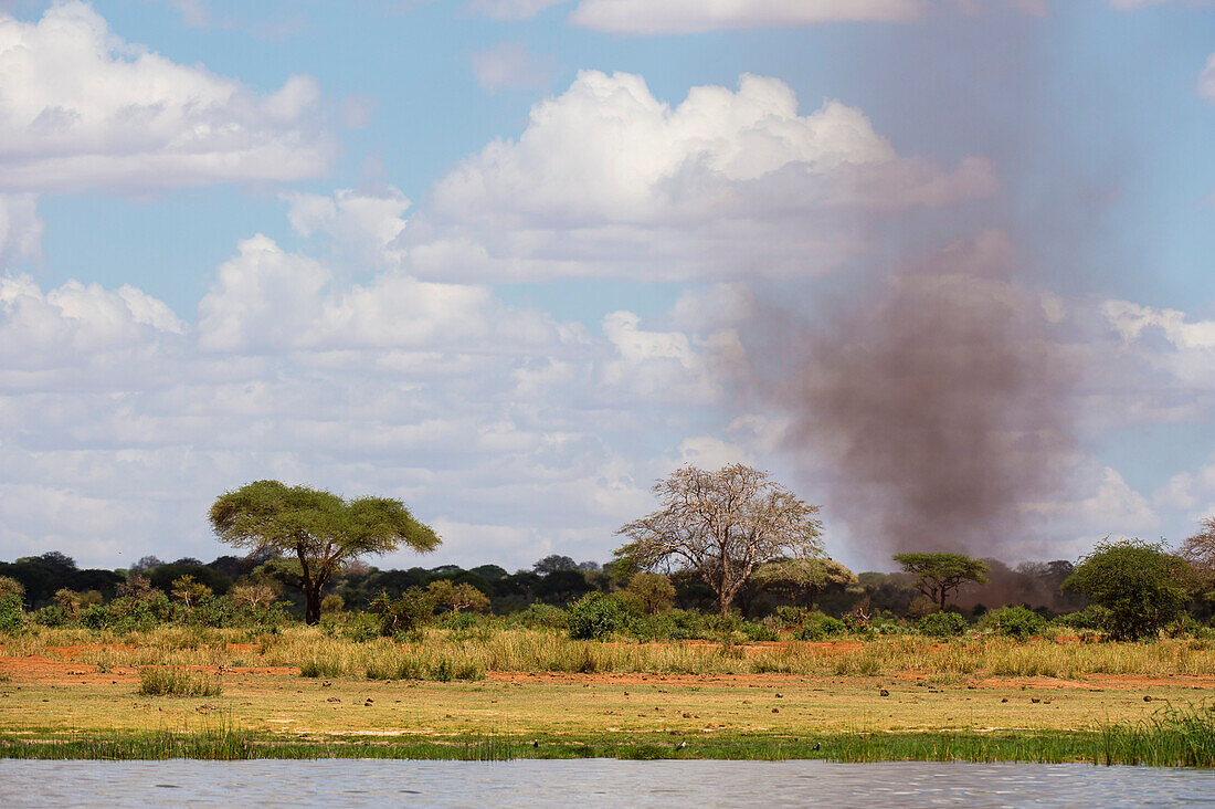 A dust tornado ,dust devil, Tsavo, Kenya, East Africa, Africa