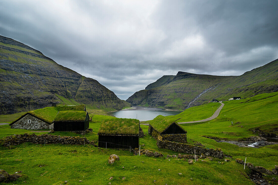 Museum of overgrown houses, Saksun, Streymoy, Faroe Islands, Denmark, Europe