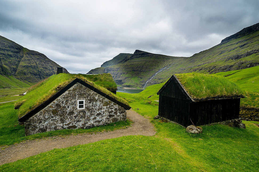 Museum of overgrown houses, Saksun, Streymoy, Faroe Islands, Denmark, Europe