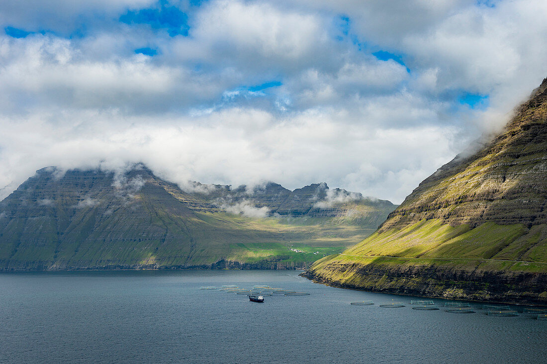 Huge fjord between Bordoy and Vidoy, Faroe islands, Denmark, Europe