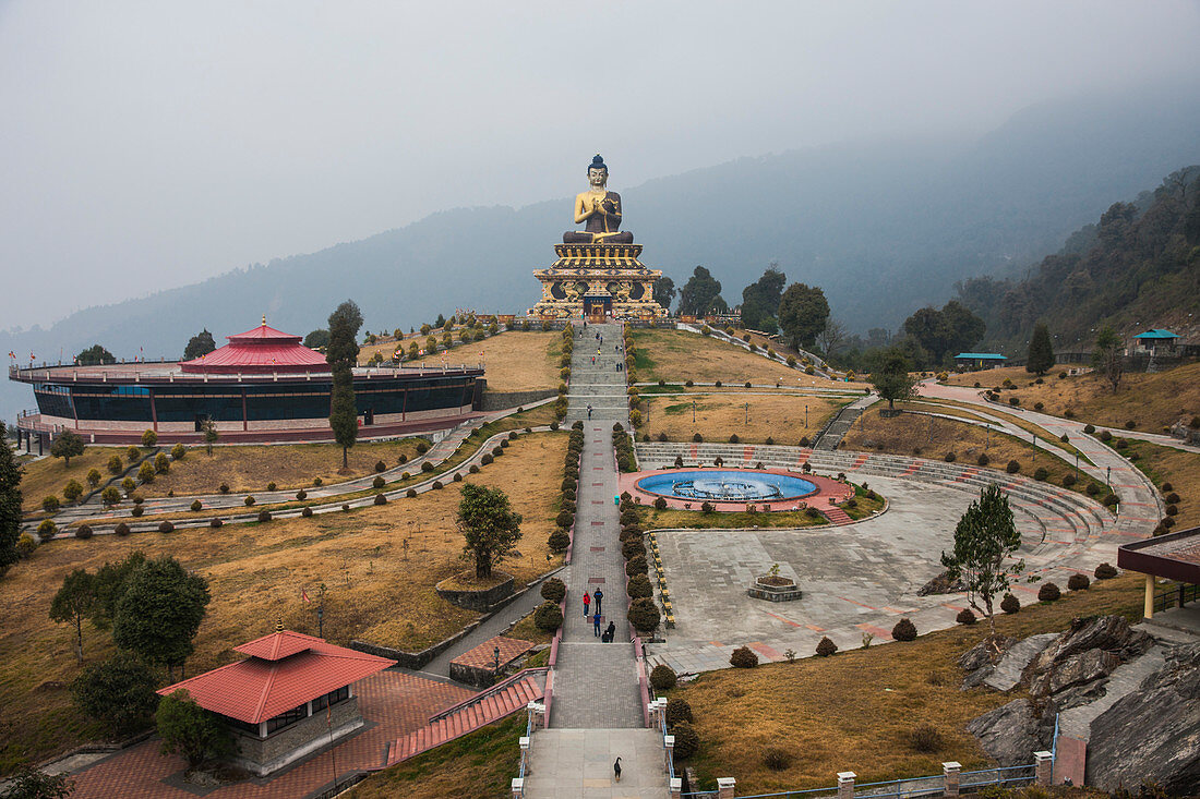 The Buddha Park of Ravangla ,Tathagata Tsal, with 130-foot high statue of the Buddha, situated near Rabong, Sikkim, India, Asia