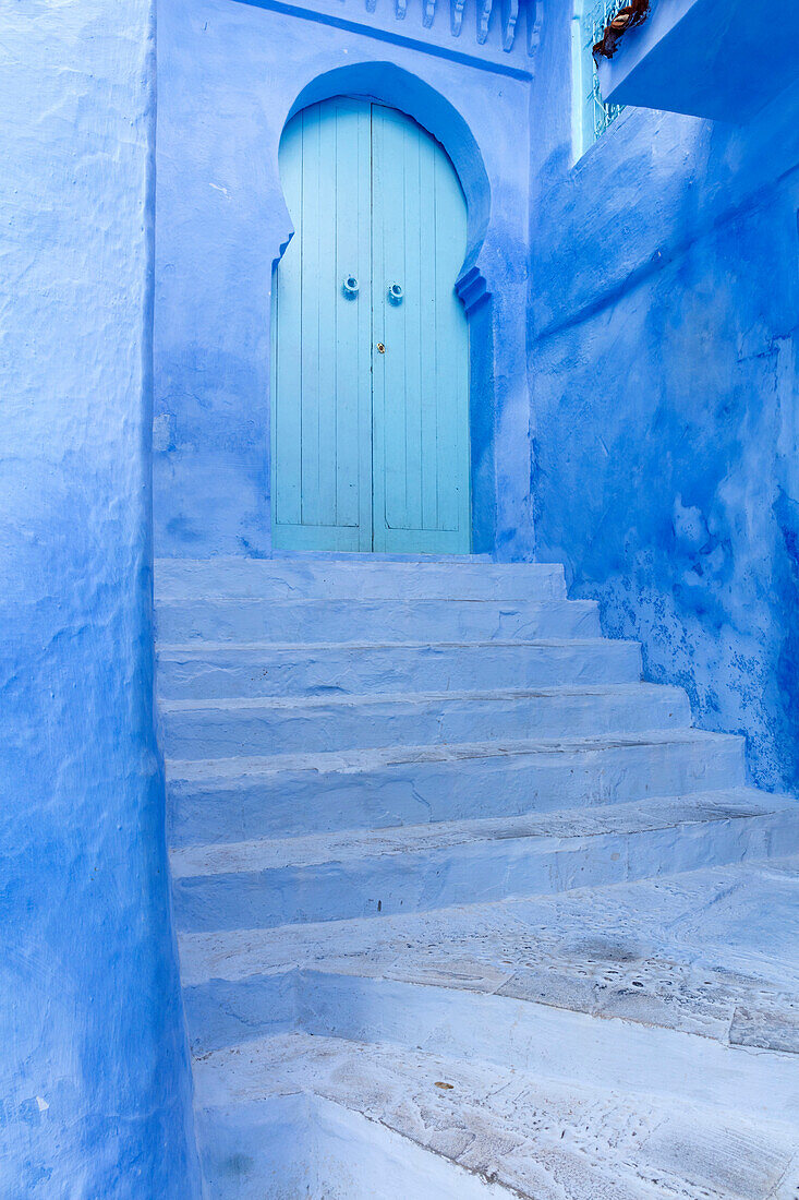 Mauern und Treppen in der Altstadt von Chefchaouen ,Chaouen, ,Die Blaue Stadt, Marokko, Nordafrika, Afrika