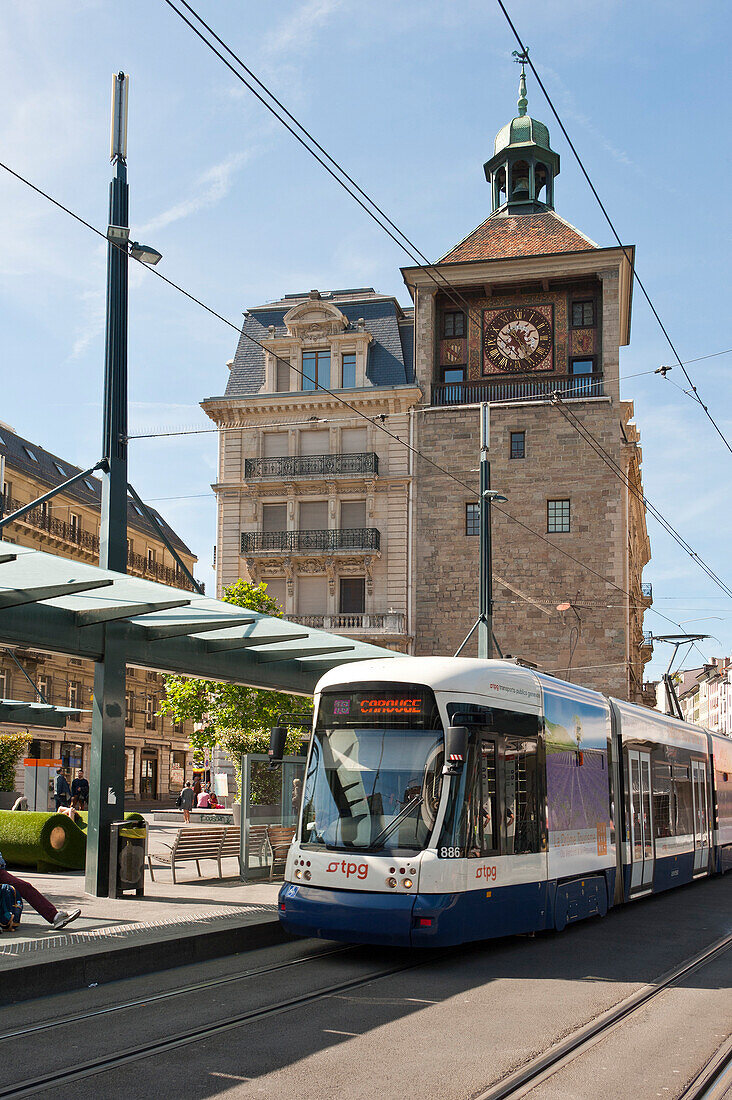 Straßenbahnhaltestelle, Rue de la Tour de l'Ile, Genf, Schweiz, Europa