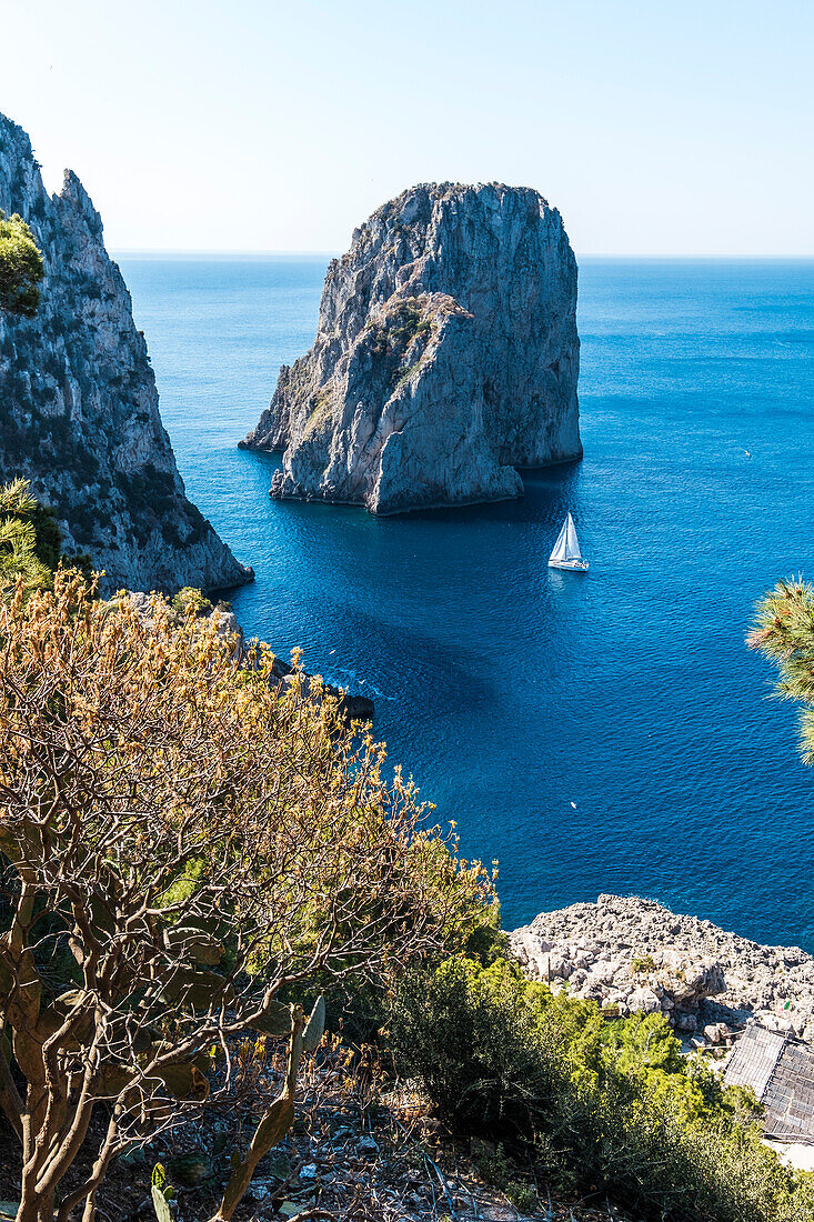 View to Faraglioni stacks near Capri, island of Capri, Gulf of Naples, Italy