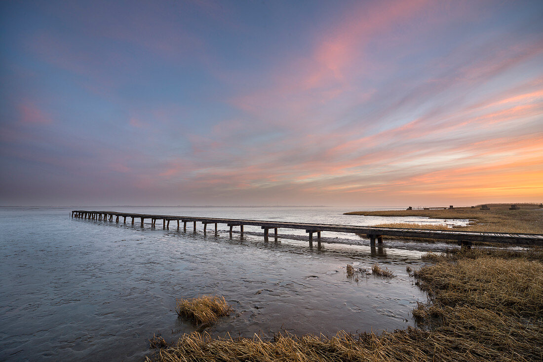 Dawn at the Jade Bay, Wattenmeer National Park, German North Sea, Dangast, Varel, Landkreis Friesland, Lower Saxony, Germany
