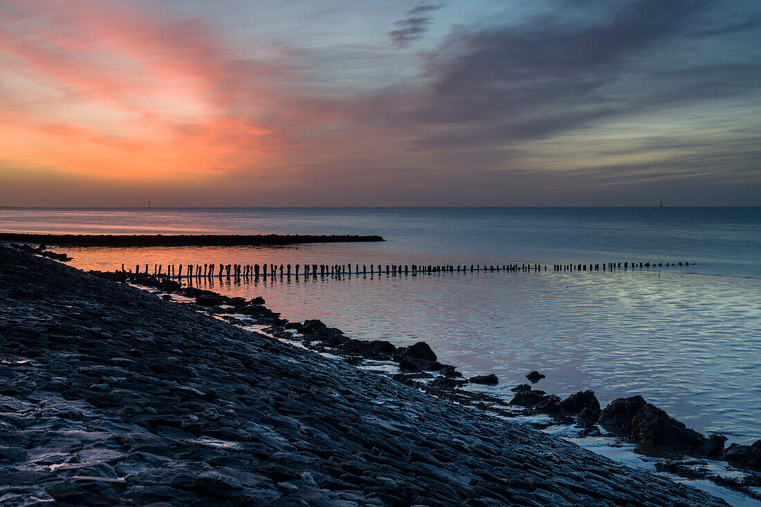 Dawn at the Jade Bay, Wattenmeer National Park, German North Sea, Wilhelmshaven, Lower Saxony, Germany