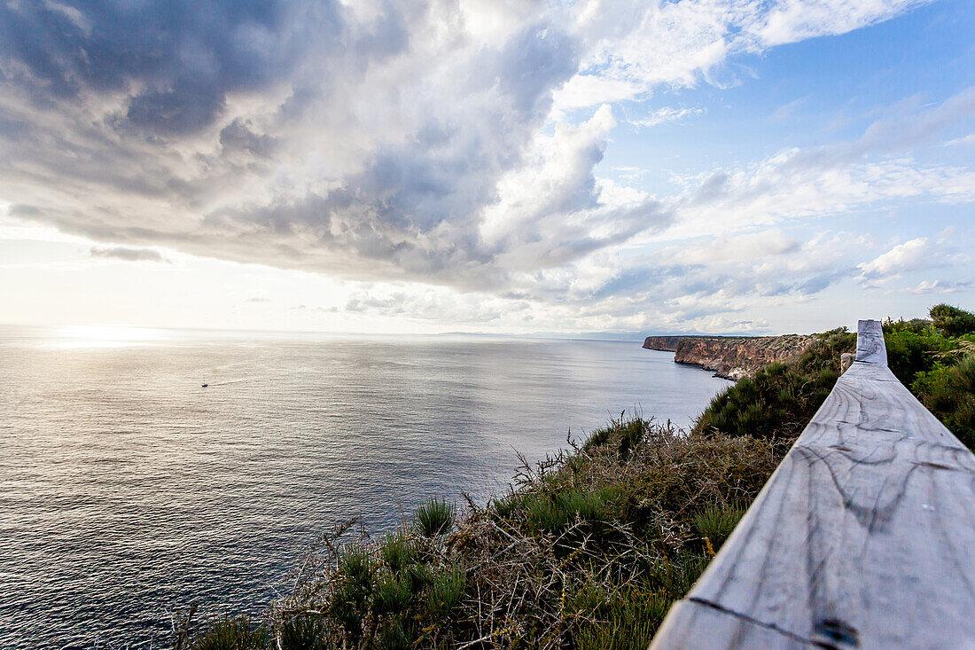 View from the terrace of the lighthouse Cap Blanc, Mallorca, Balearic Islands, Spain