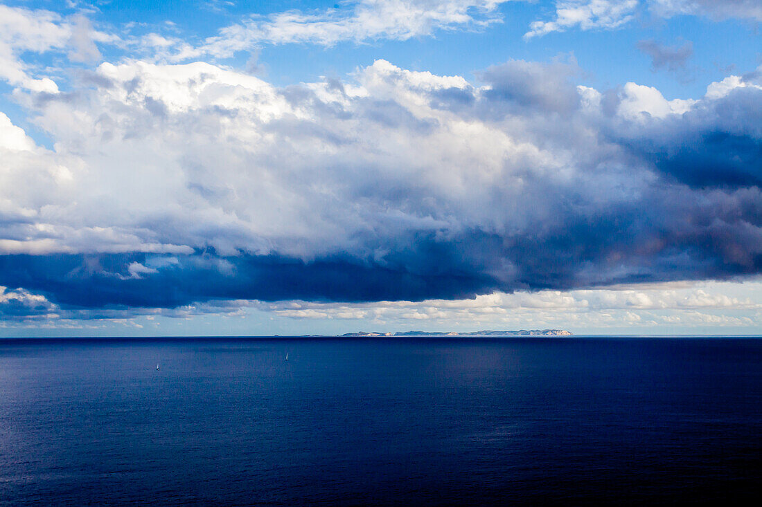 View at the uninhabited island of Cabrera lighthouse Cap Blanc, Mallorca, Balearic Islands, Spain