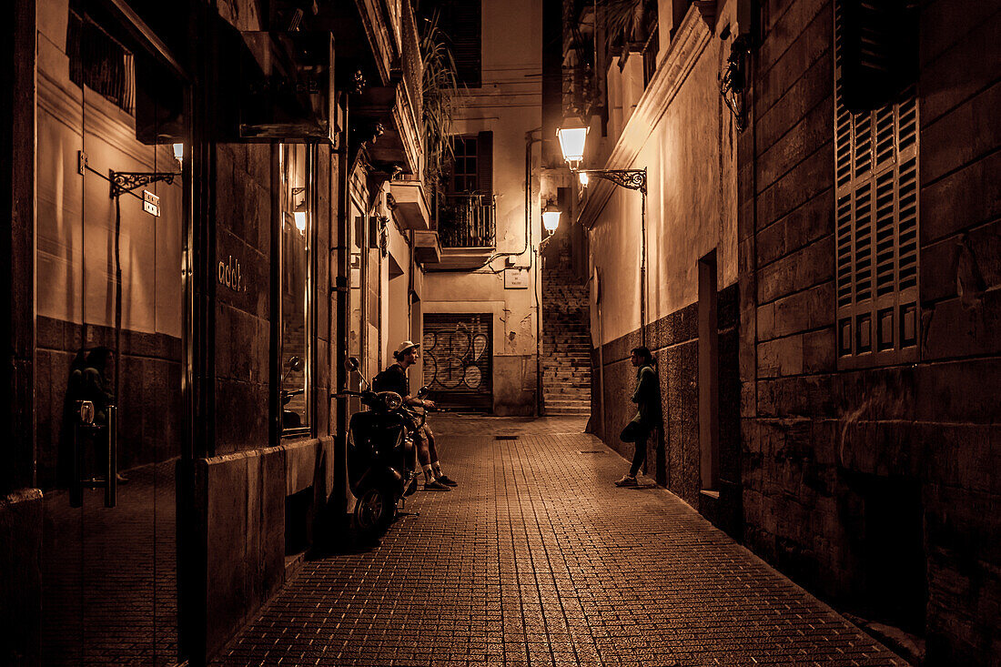 Kleine Gasse Can dAnus in der Nähe von Placa Mercat in Palma, Palma de Mallorca, Majorca, Balearen, Balearische Inseln, Mittelmeer, Spanien, Europa