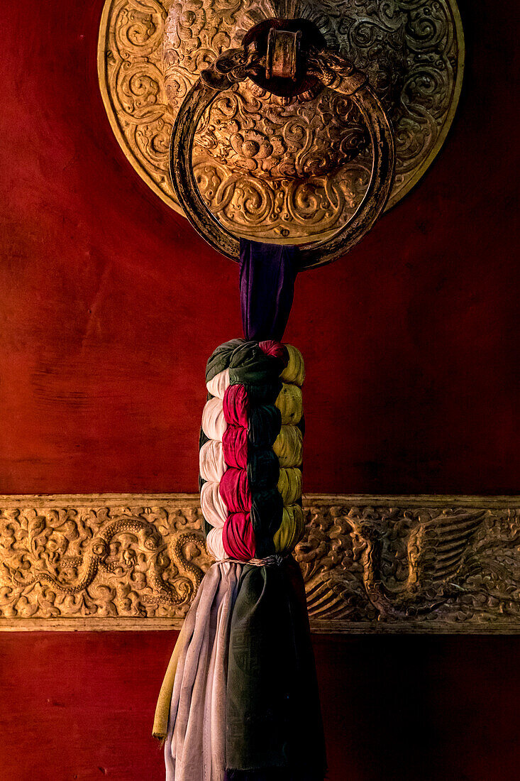 Foto von verzierten Quasten dekorieren Kloster am Boudhanath Tempel, Kathmandu, Nepal