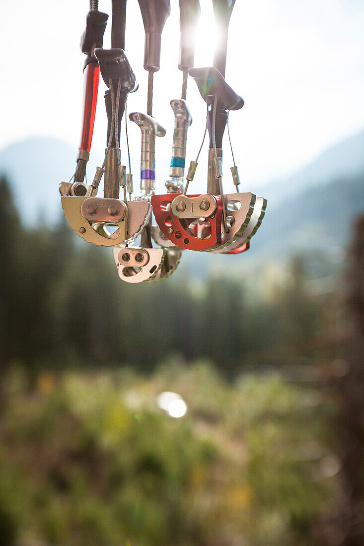 Rack of cams used in climbing