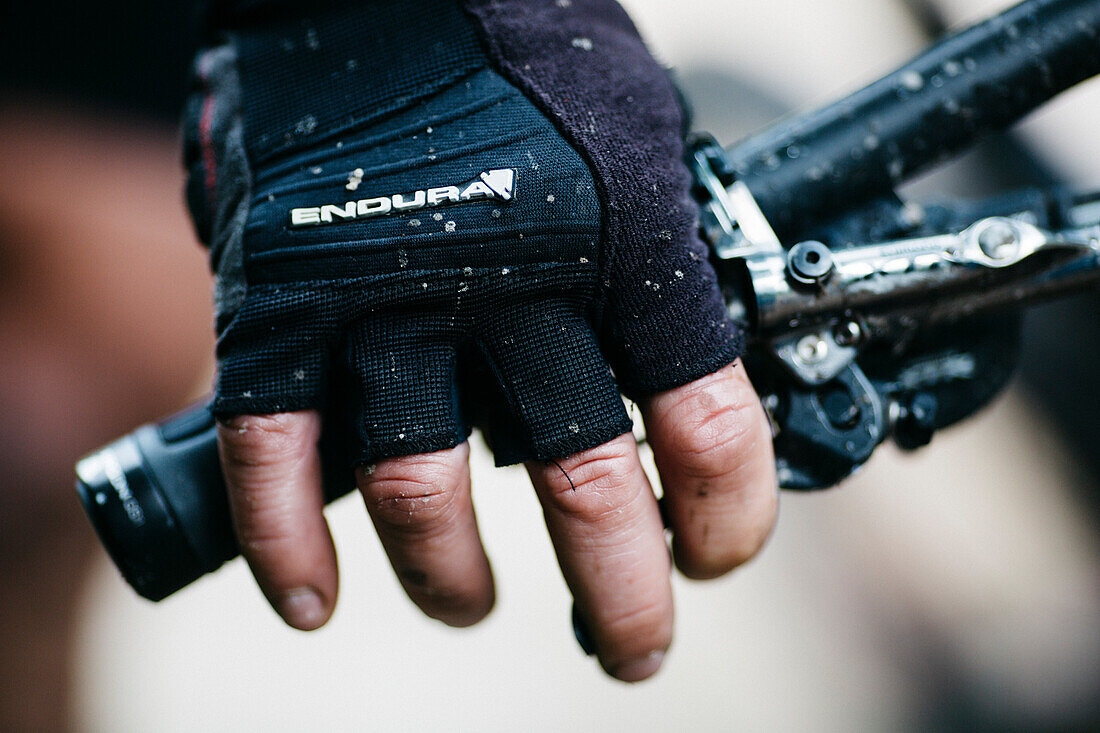 Close-up of the hand of a mountain biker