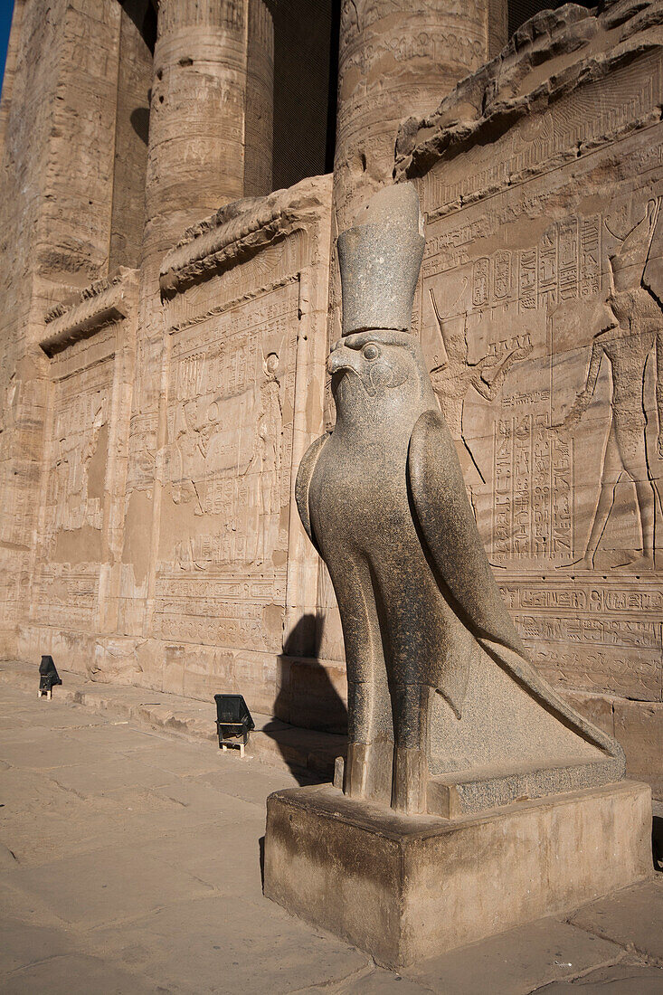 Statue des Gottes Horus als Falke im Edfu-Tempel, Ägypten
