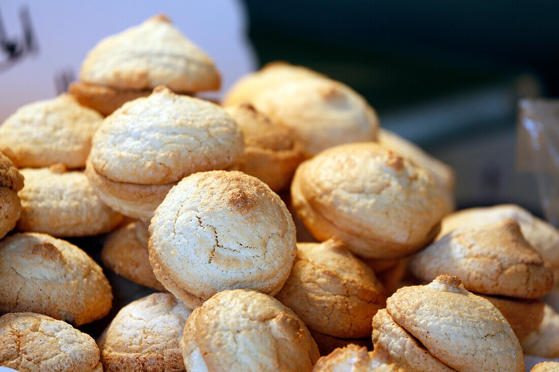 Closeup on almond macaroons.