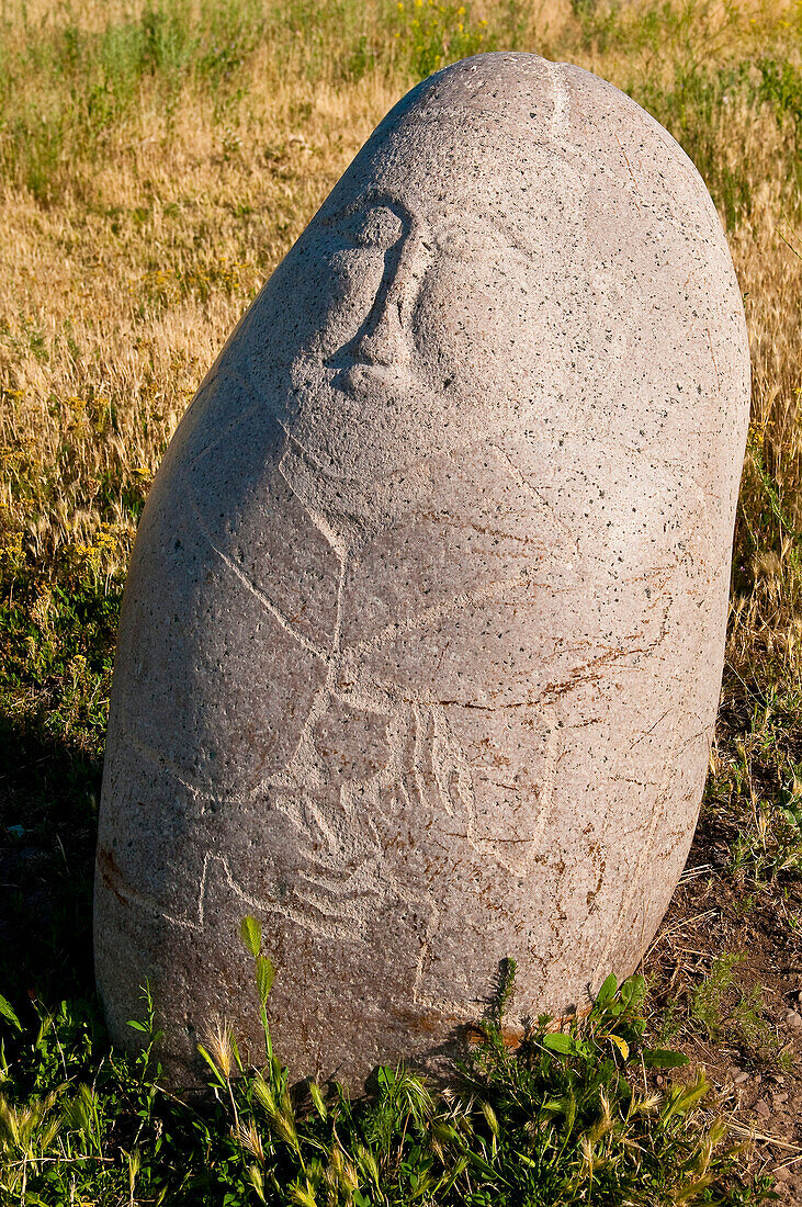 'Central Asia, Kyrgyzstan, Chuy province, Burana Tower (11th), archeological site, grave marks (''balbal'') from the 7th and 11th century representing worthy Turkish soldiers'