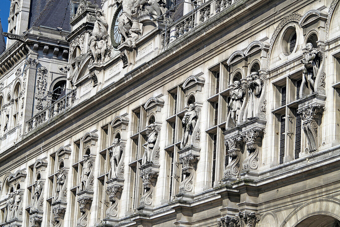 Frankreich, Paris, 4. Arrondissement, Fassade des Hotel de Ville.