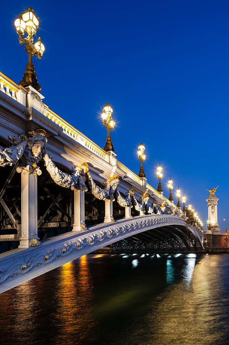 France, Paris, Alexandre III bridge at night