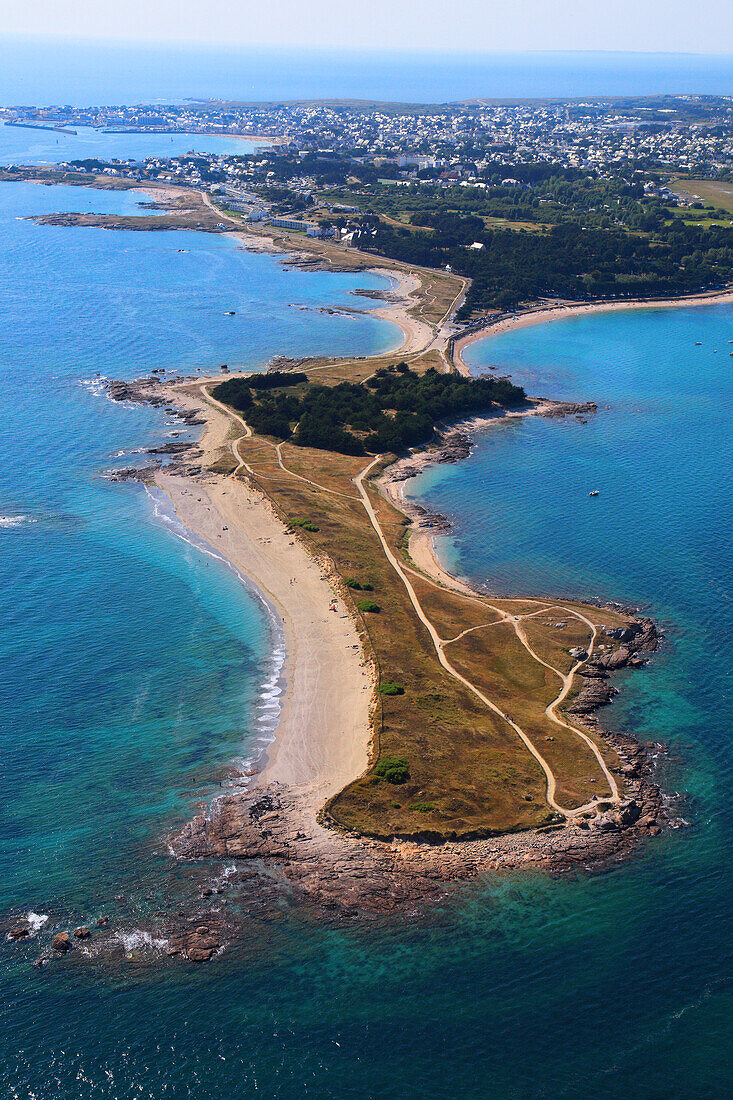 France, Western France, aerial view of Quiberon peninsula. Pointe Conguel.