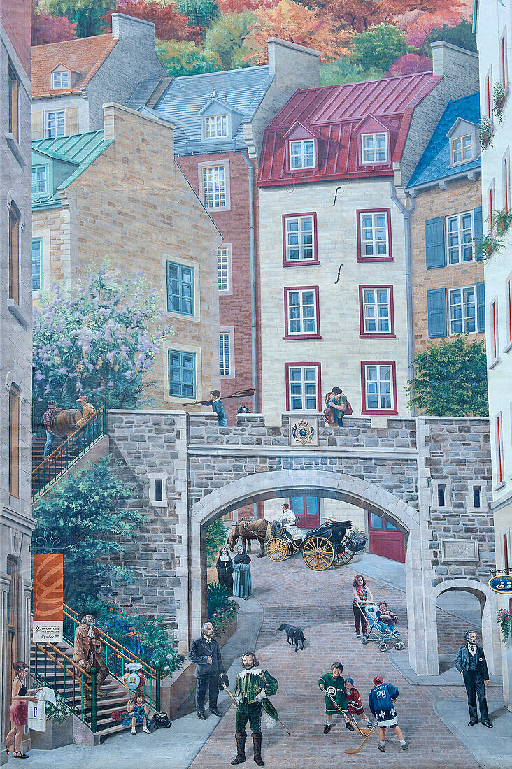 'Canada, Province of Quebec. Quebec town. Old city. Notre Dame street. ''The fresco of the Quebeckers'''