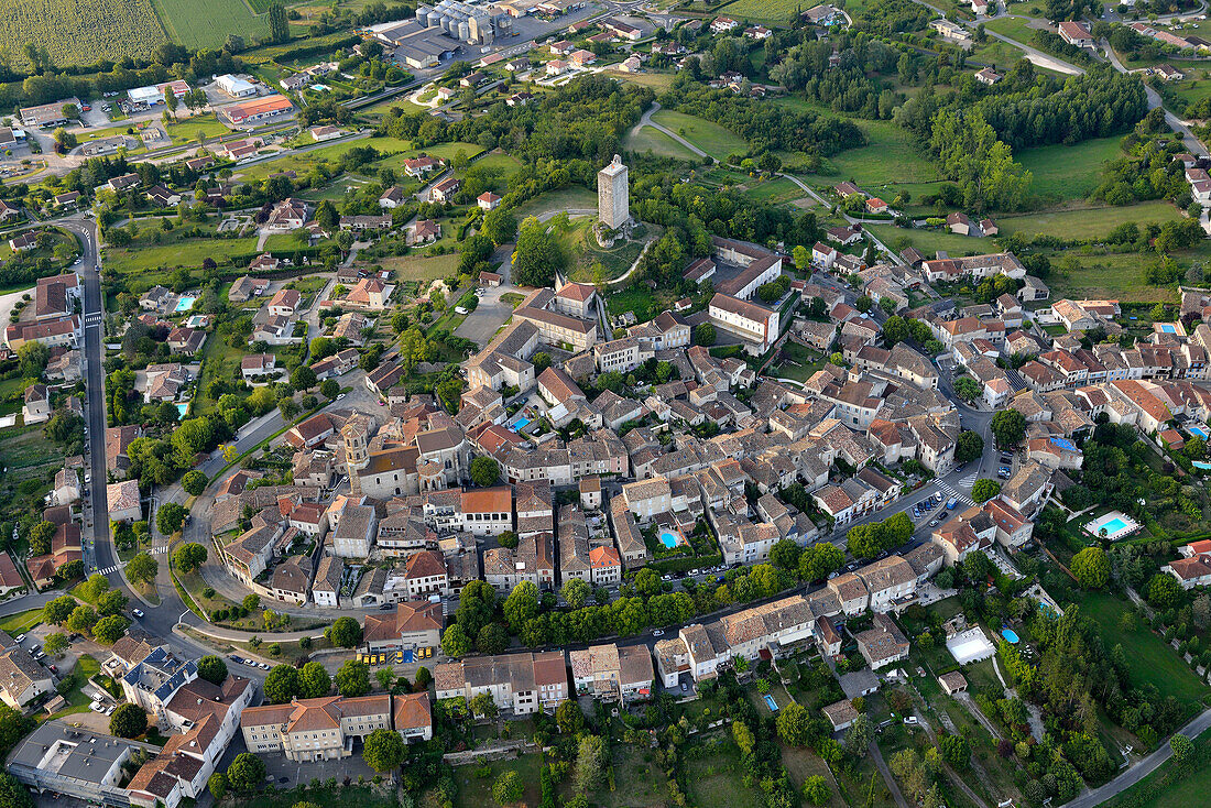 France, Lot, aerial view of the village of Montcuq