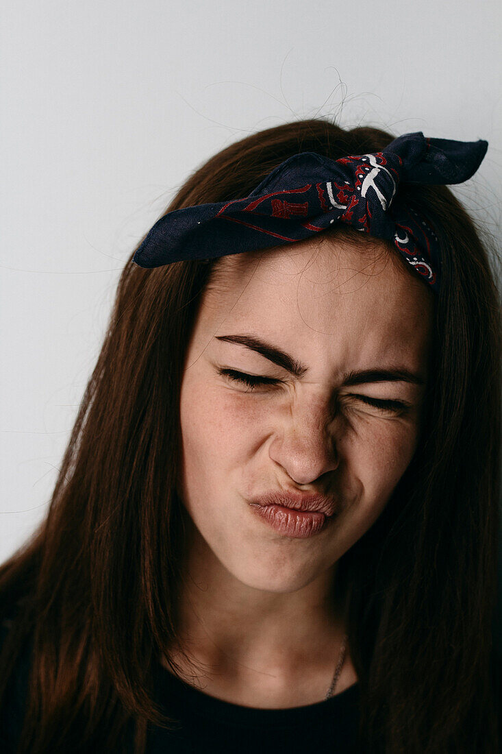 Close up of Caucasian woman making a face